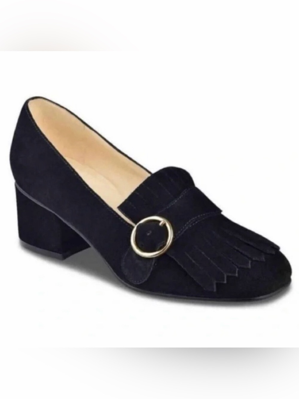 Marc Fisher Black Suede Fringe Block Heel Loaders size 7M